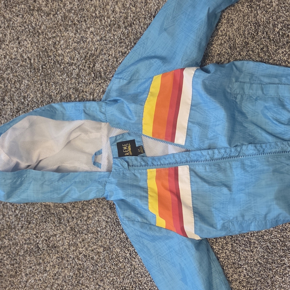 Vintage Blue Jacket with Rainbow Stripes